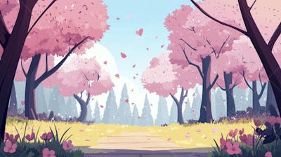 Ilustração Digital de Floresta Verdejante na Primavera com Luz Solar Filtrada