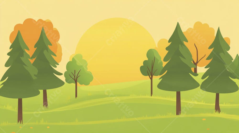 Ilustração Digital de Floresta Verdejante na Primavera com Luz Solar Filtrada