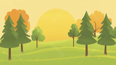 Ilustração Digital de Floresta Verdejante na Primavera com Luz Solar Filtrada