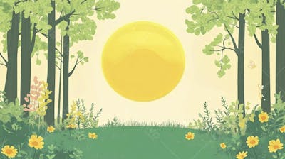Ilustração Digital de Floresta Verdejante na Primavera com Luz Solar Filtrada