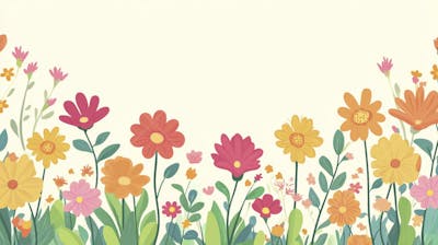 Ilustração Digital de Jardim Florido na Primavera com Céu Claro e Copy Space