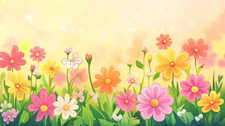Flores coloridas em campo florido
