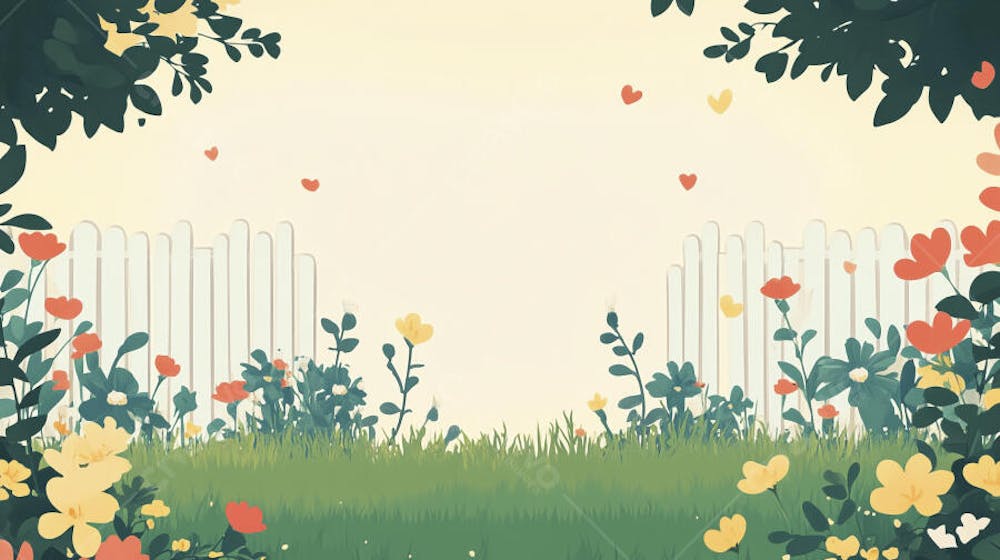 Ilustração Digital de Jardim Florido na Primavera com Céu Claro e Copy Space