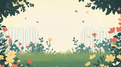 Ilustração Digital de Jardim Florido na Primavera com Céu Claro e Copy Space