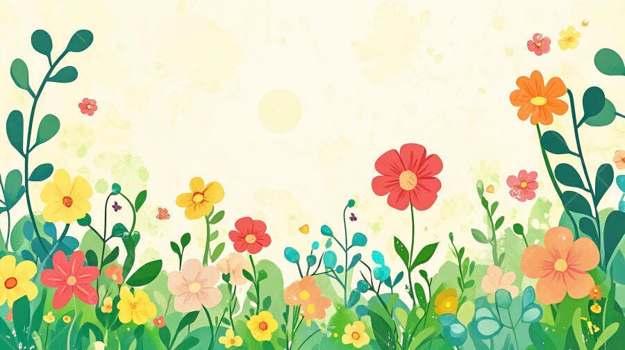 Jardim florido com flores coloridas e vibrantes