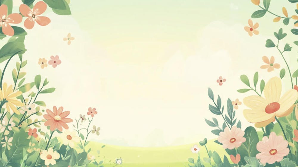 Ilustração Digital de Jardim Florido na Primavera com Céu Claro e Copy Space
