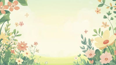 Ilustração Digital de Jardim Florido na Primavera com Céu Claro e Copy Space