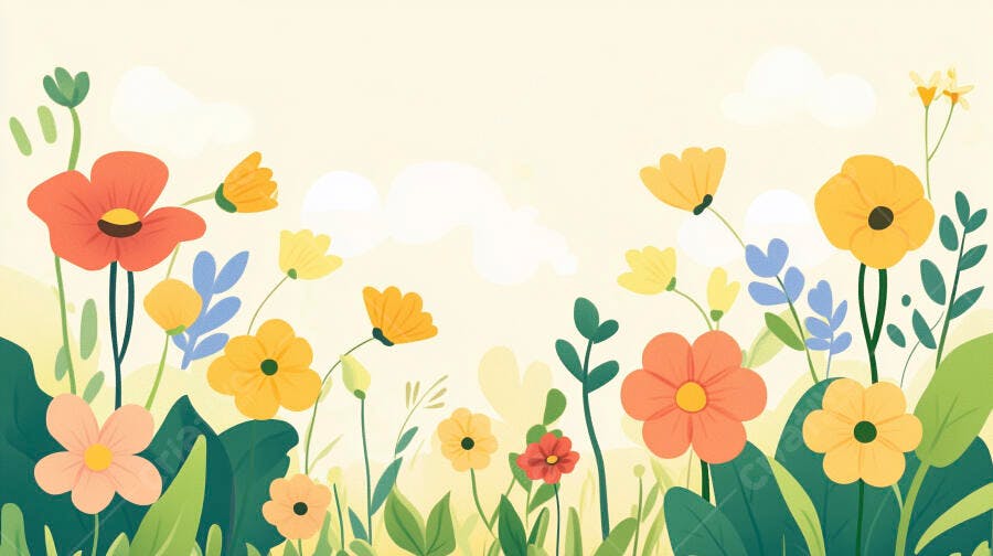 Flores coloridas em campo florido primaveril