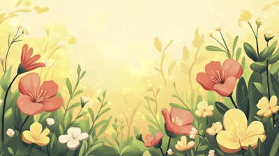Ilustração Digital de Jardim Florido na Primavera com Céu Claro e Copy Space