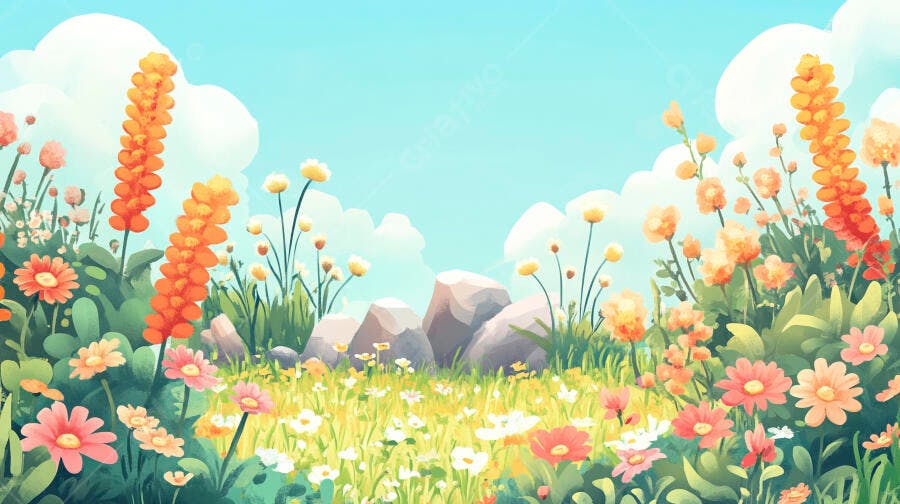 Campo de flores coloridas dia ensolarado
