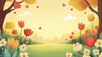 Ilustração Digital de Jardim Florido na Primavera com Céu Claro e Copy Space