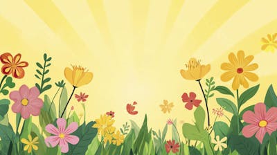 Ilustração Digital de Jardim Florido na Primavera com Céu Claro e Copy Space
