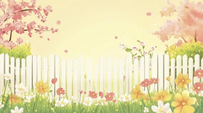 Ilustração Digital de Jardim Florido na Primavera com Céu Claro e Copy Space