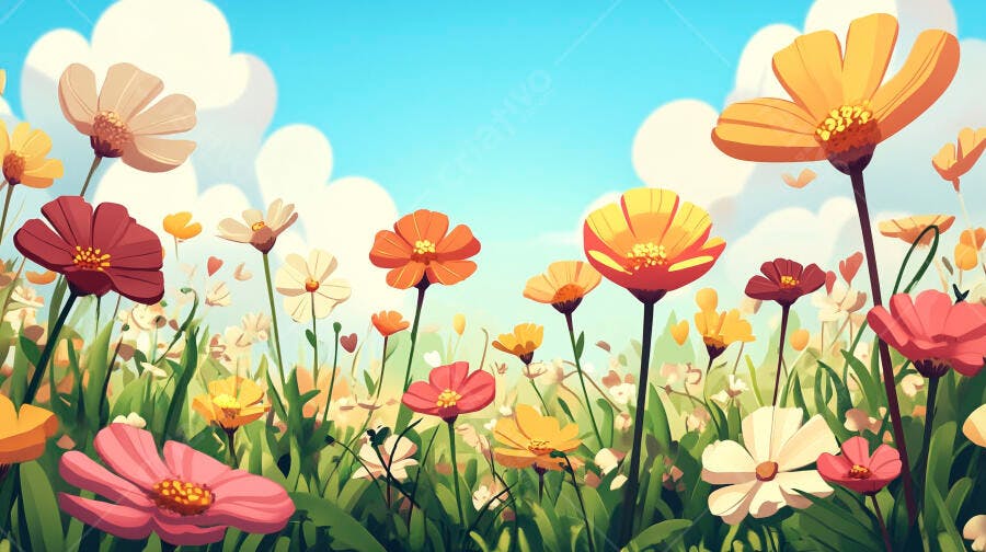 Campo de Flores Coloridas Dia Ensolarado