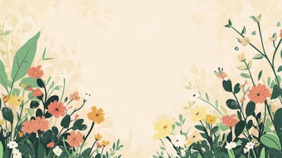 Ilustração Digital de Jardim Florido na Primavera com Céu Claro e Copy Space