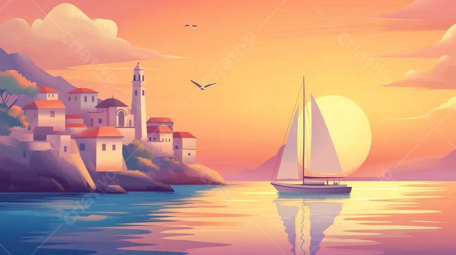 Vila Mediterrânea ao Pôr do Sol