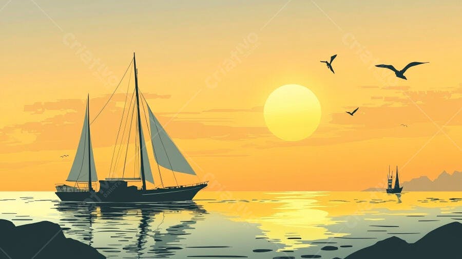 Veleiros ao Pôr do Sol Dourado