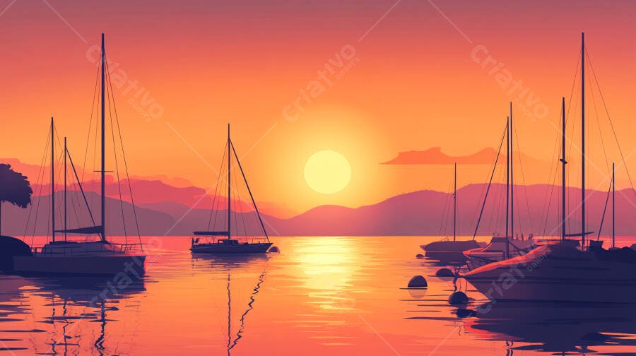 Barcos no Pôr do Sol Laranja