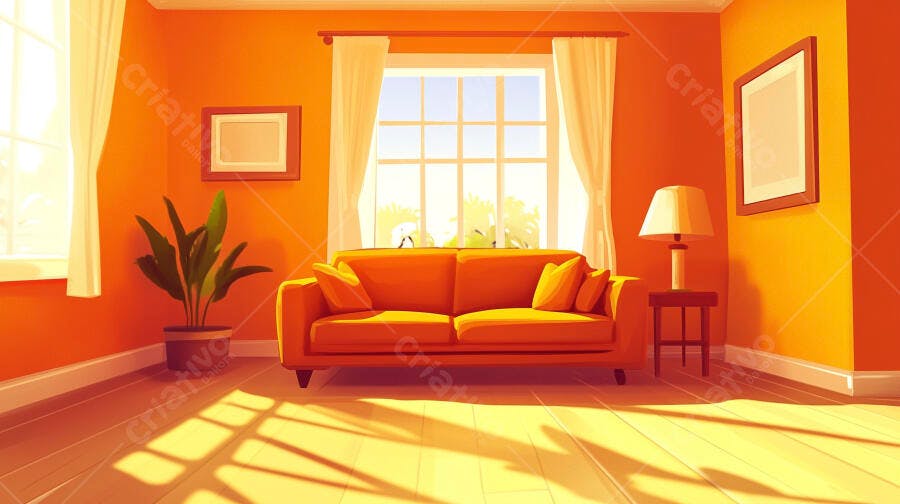 Sala de estar aconchegante tons laranja