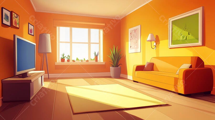 Sala de estar aconchegante tons laranja