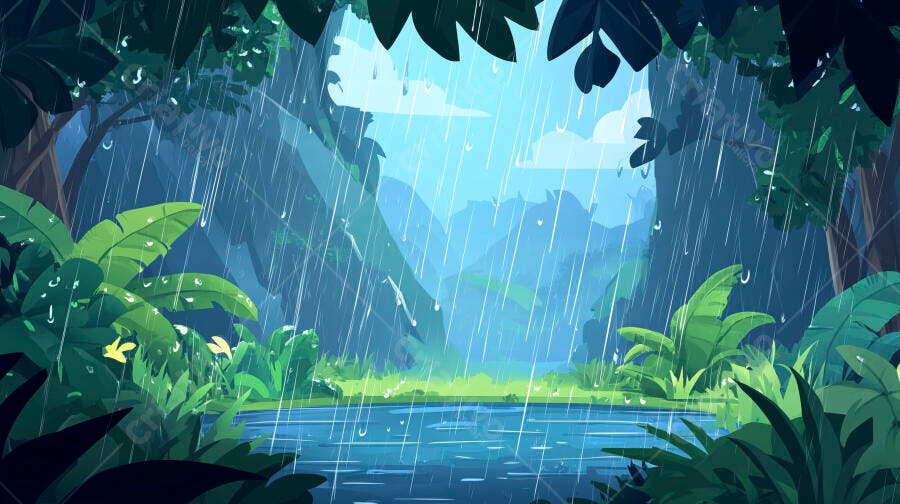 Lagoa na floresta tropical sob chuva