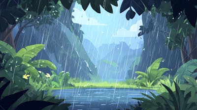 Ilustração Digital de Floresta Tropical Chuvosa com Vegetação Verde Densa