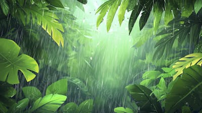 Ilustração Digital de Floresta Tropical Chuvosa com Vegetação Verde Densa