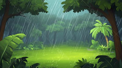 Ilustração Digital de Floresta Tropical Chuvosa com Vegetação Verde Densa