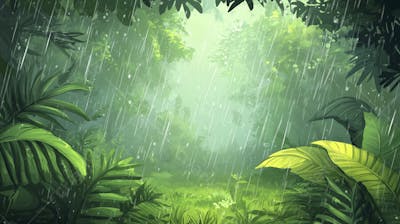 Ilustração Digital de Floresta Tropical Chuvosa com Vegetação Verde Densa