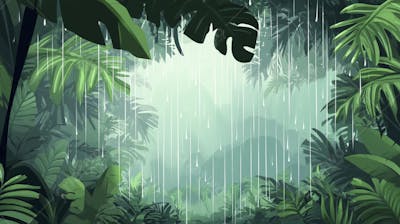 Ilustração Digital de Floresta Tropical Chuvosa com Vegetação Verde Densa