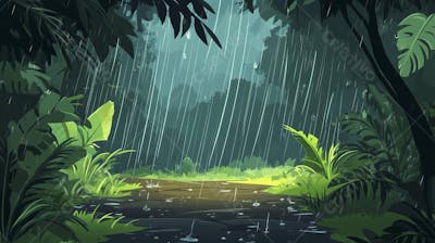 Ilustração Digital de Floresta Tropical Chuvosa com Vegetação Verde Densa