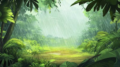 Ilustração Digital de Floresta Tropical Chuvosa com Vegetação Verde Densa