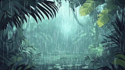 Ilustração Digital de Floresta Tropical Chuvosa com Vegetação Verde Densa
