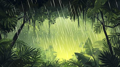 Ilustração Digital de Floresta Tropical Chuvosa com Vegetação Verde Densa