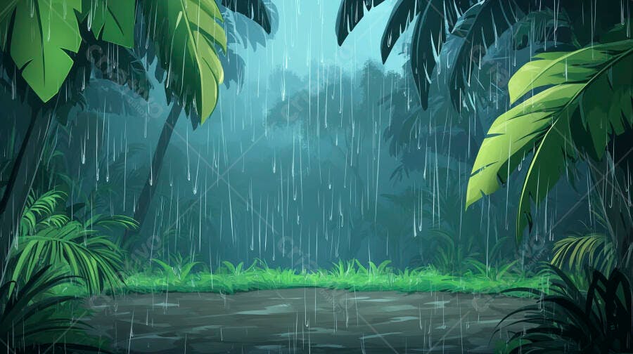 Chuva tropical na floresta verde