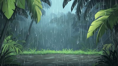 Ilustração Digital de Floresta Tropical Chuvosa com Vegetação Verde Densa