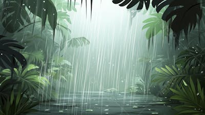 Ilustração Digital de Floresta Tropical Chuvosa com Vegetação Verde Densa