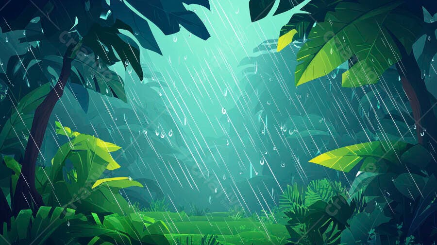 Floresta tropical sob chuva forte