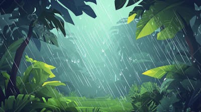 Ilustração Digital de Floresta Tropical Chuvosa com Vegetação Verde Densa