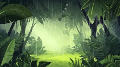 Ilustração Digital de Floresta Tropical Chuvosa com Vegetação Verde Densa