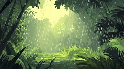 Ilustração Digital de Floresta Tropical Chuvosa com Vegetação Verde Densa