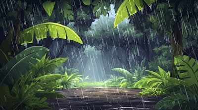 Ilustração Digital de Floresta Tropical Chuvosa com Vegetação Verde Densa