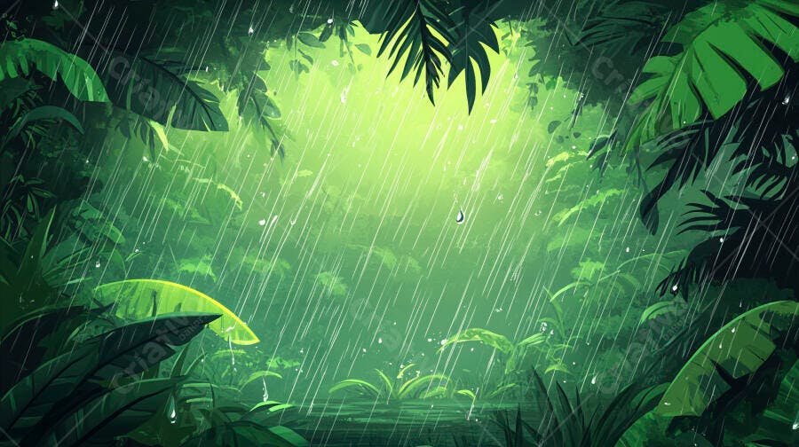 Chuva tropical na floresta verde