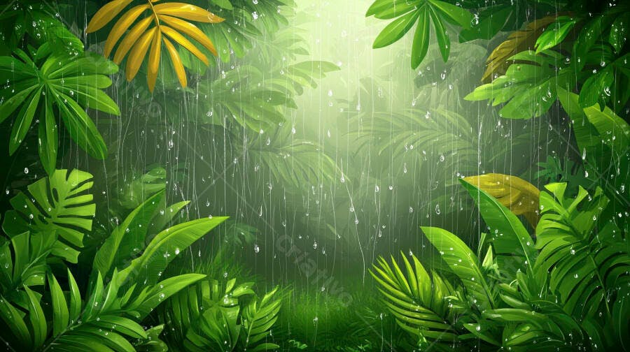 Floresta tropical sob chuva verdejante
