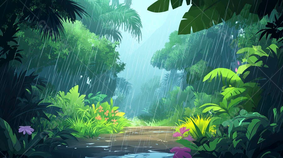 Floresta Tropical sob Chuva Forte