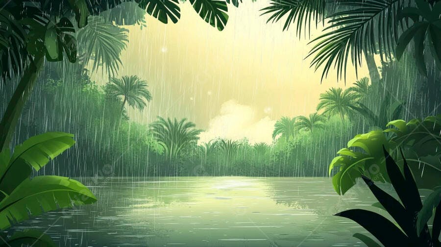 Chuva tropical na floresta exuberante