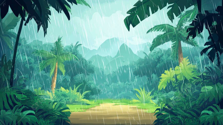 Trilha na Floresta Tropical sob Chuva
