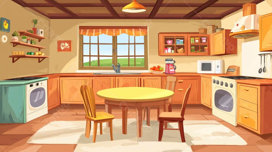 Cozinha aconchegante estilo rústico com mesa e cadeiras