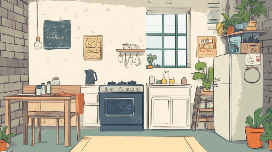 Cozinha aconchegante estilo vintage com plantas
