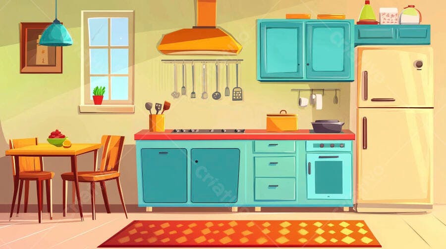 Cozinha aconchegante estilo retrô cores pastel